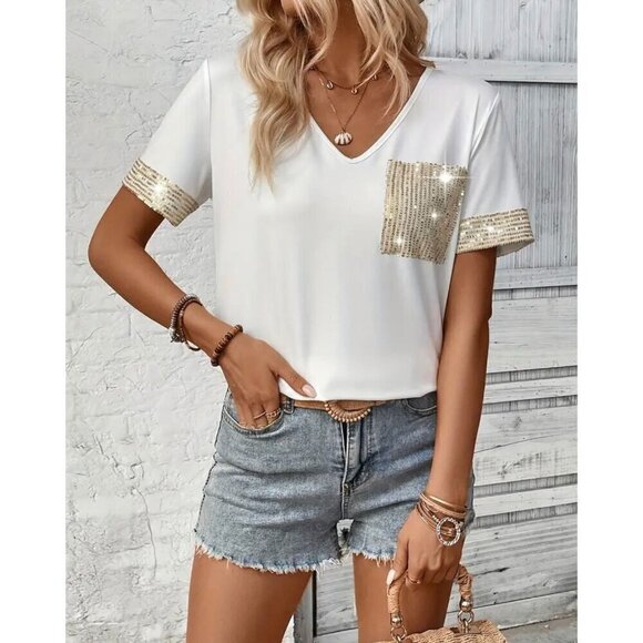 Sequin Pocket White Top - Picture 4 of 6
